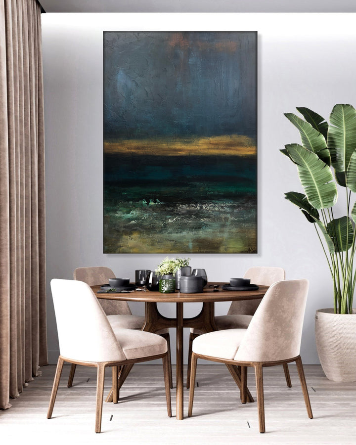 Large Abstract Green And Blue Paintings On Canvas Acrylic Ocean Painting Modern Textured Artwork Contemporary Handmade Painting Decor | STORMY OCEAN 40"x30"
