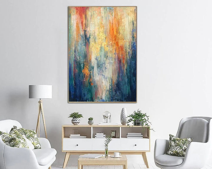 Abstract Colorful Paintings On Canvas Expressionist Artwork In Orange And Blue Colors Textured Oil Painting Hand Painted Art | REBOUND - trendgallery.ca