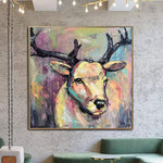Abstract Deer Art Canvas Original Animal Painting Vibrant Wall Art Heavy Textured Art Commissioned Oil Painting Wall Hanging Decor | WILD DEER