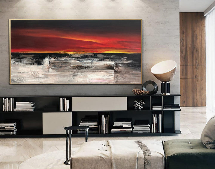Abstract Landscape Painting Canvas Colorful Wall Art Red Artwork Painting 40x60 Art Sunset Painting above Bed Decor | SUNSET ABOVE FIELD - trendgallery.ca