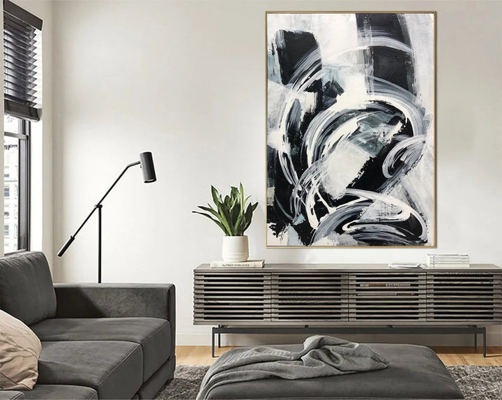 Original Painting on Canvas Black and White Wall Art Canvas Grey Artwork Modern Oil Painting Contemporary Wall Art for Indie Room Decor | SNOWSTORM - trendgallery.ca
