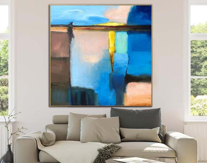 Large Abstract Blue Painting On Canvas Original Colorful Wall Art Oil Painting Modern Textured Artwork Art | NEW MORNING - trendgallery.ca