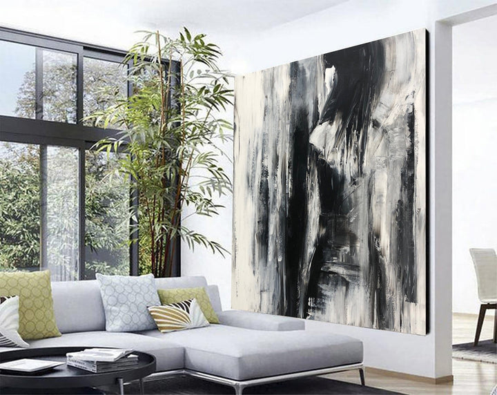 Modern Painting Canvas Minimalist Wall Art Abstract Black And White Painting Acrylic Fine Art Handmade Painting On Canvas Monochrome Art | SOLITUDE - trendgallery.ca