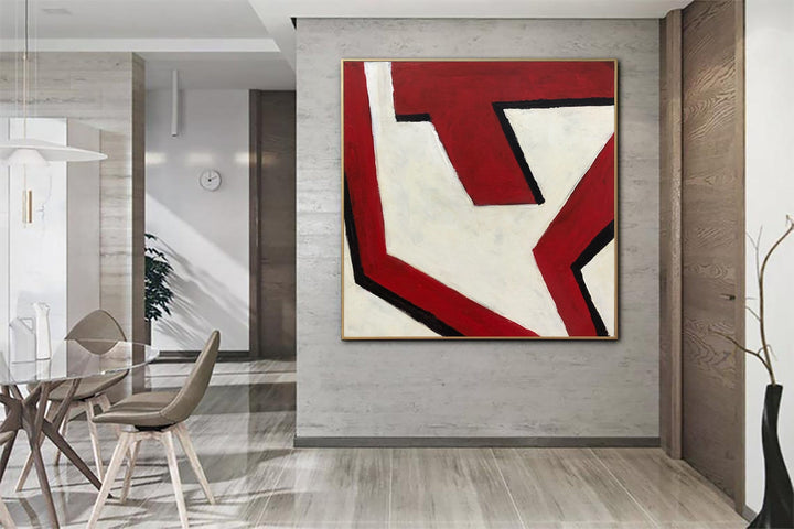 Large Abstract Red Lines Paintings On Canvas 20th Anniversary Gift Minimalist Art 40x40 Modern Wall Art Library Decor Home Warming Gift | CHAOTIC WAYS