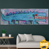 Abstract Blue Crocodile Paintings On Canvas Acrylic Expressionist Painting Street Graffiti Style Art Textured Oil Painting for Home | BLUE CROCODILE 19.7"x59"