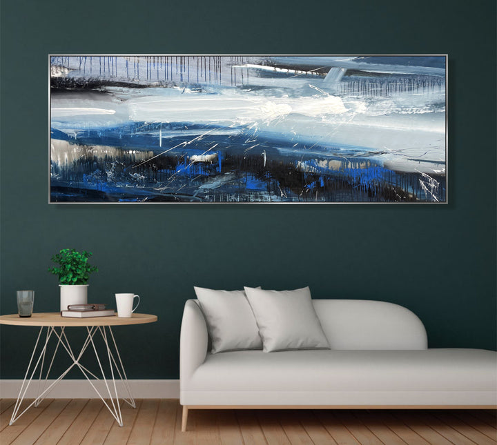 Large Abstract Blue and White Paintings On Canvas Original Artwork in Neutral Colors Textured Acrylic Painting for Home Wall Decor | BLUE AND WHITE 2 29.5"x80.7"