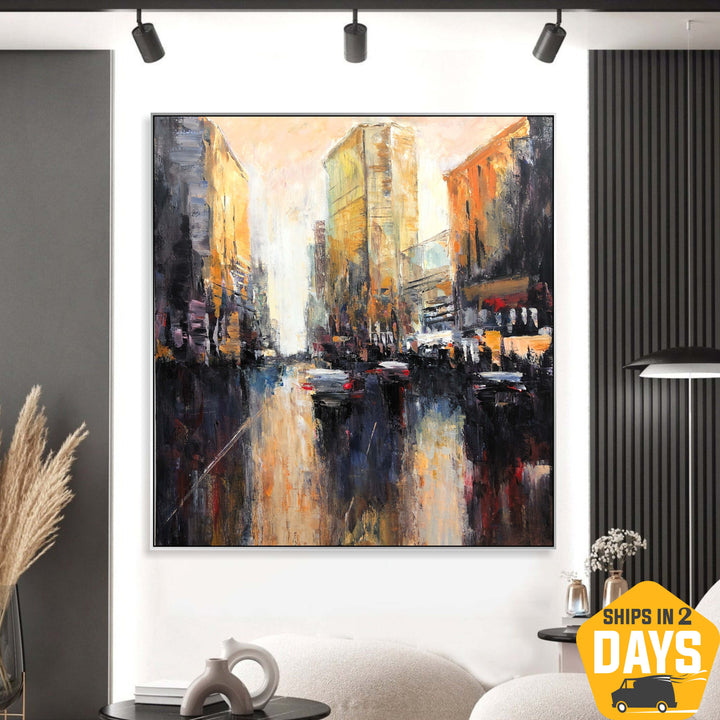Original New York Cityscape Paintings On Canvas Abstract Manhattan Artwork Textured City Painting Modern Handmade Art for Home | STREETS OF MANHATTAN 43.3"x39.3"