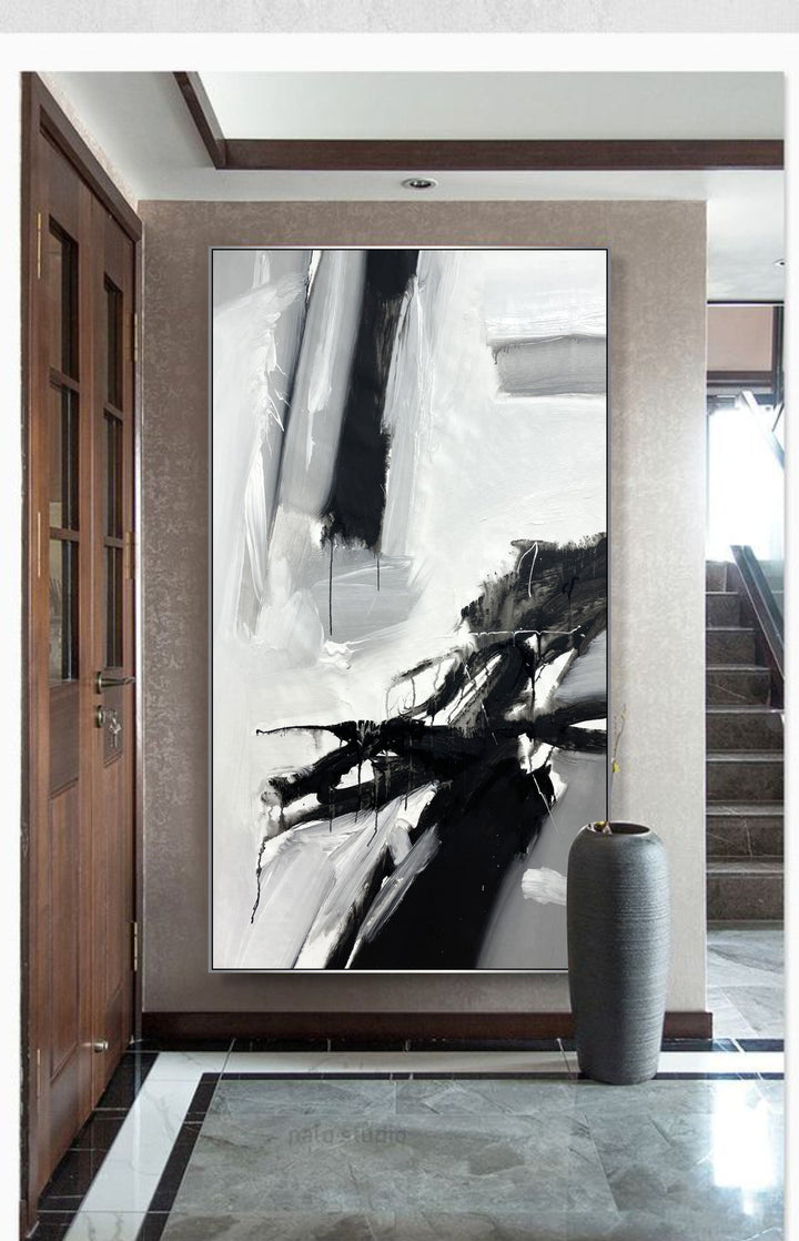 Large Abstract Black And White Paintings On Canvas Textured Oil Painting Handmade Minimalist Art Home Wall Decor | WHITE AND BLACK 10 47.3"x31.5"
