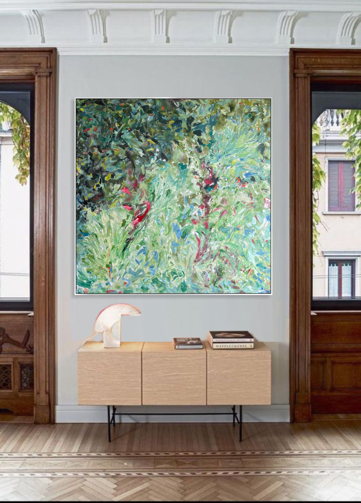 Abstract Green Paintings On Canvas Modern Colorful Artwork Acrylic Brush Strokes Painting Original Textured Wall Decor for Home | GREEN EFFECT 50"x50"