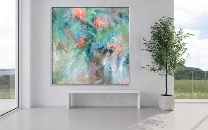 Original Abstract Green Paintings On Canvas, Turquoise Hand Painted Art, Modern Textured Painting, Contemporary Wall Art for Home Decor | TURQUOISE SPLENDOR