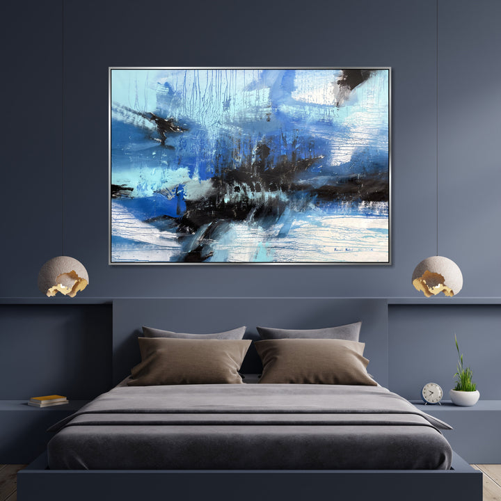 Abstract Blue Paintings On Canvas Acrylic Neutral Colors Artwork Creative Textured Handmade Painting Original Wall Decor for Home | ASSOCIATION 216 35.4"x51.2"