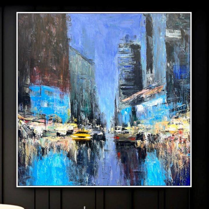 Abstract New York Cityscape Paintings On Canvas Original NIght Life Painting Night City Streets Artwork Textured Oil Painting for Home Decor | MANHATTAN NIGHTLIFE
