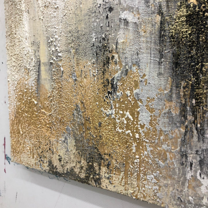 Abstract Painting on Canvas Gold Leaf Wall Art Grey Painting Original Oil Artwork Creative Art Contemporary Wall Art for Aesthetic Decor | ROUGH WATER - trendgallery.ca
