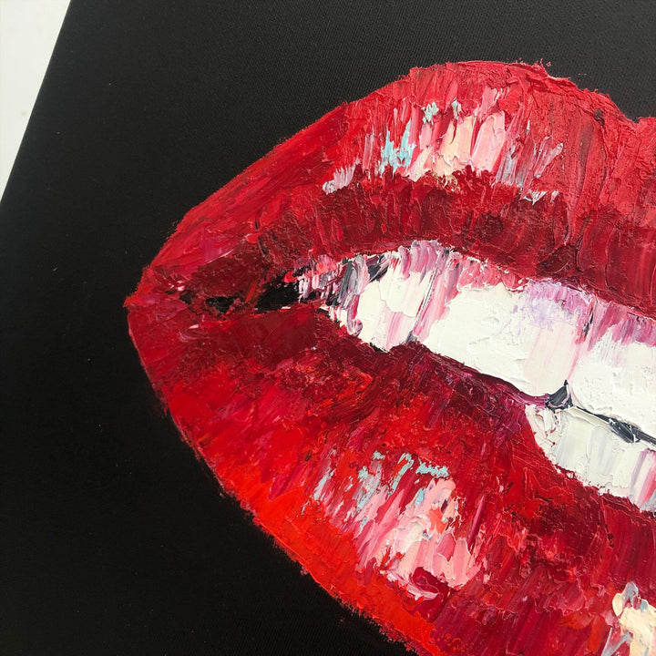 Red Lips Painting Sparkle Lips Wall Art Sexy Lips Painting Warm Red Lips Mouth Original Art Kiss Fashion Wall Art Lips Artwork | SPARKLING LIPS - trendgallery.ca