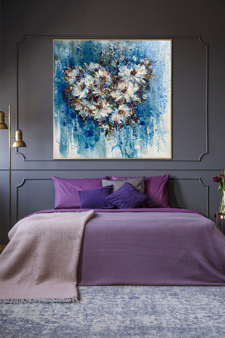 Abstract Heart Painting on Canvas Flowers Wall Art Romantic Artwork Impasto Wall Art Love Painting Gift for Couples | FALLING IN LOVE