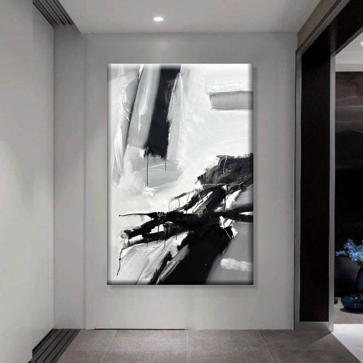 Large Abstract Black And White Paintings On Canvas Textured Oil Painting Handmade Minimalist Art Home Wall Decor | WHITE AND BLACK 10 47.3"x31.5"