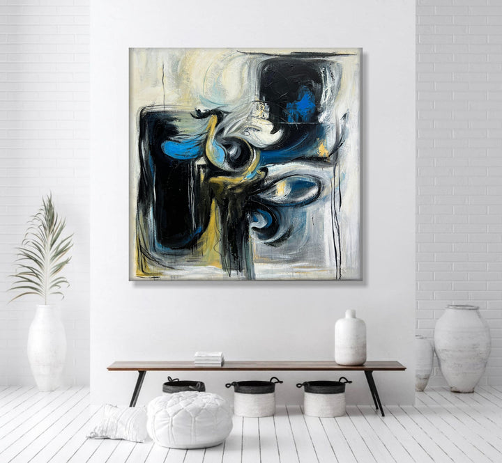 Abstract Oil Painting Original Canvas Art Painting Contemporary Art Painting Canvas Modern Painting Acrylic Frame Painting | MIDNIGHT ECHOES 45.6"x45.6"