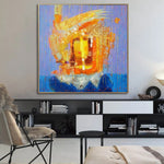 Large Original Abstract Blue And Orange Paintings On Canvas Textured Painting Creative Wall Art Modern OIl Painting | FIRE BALL