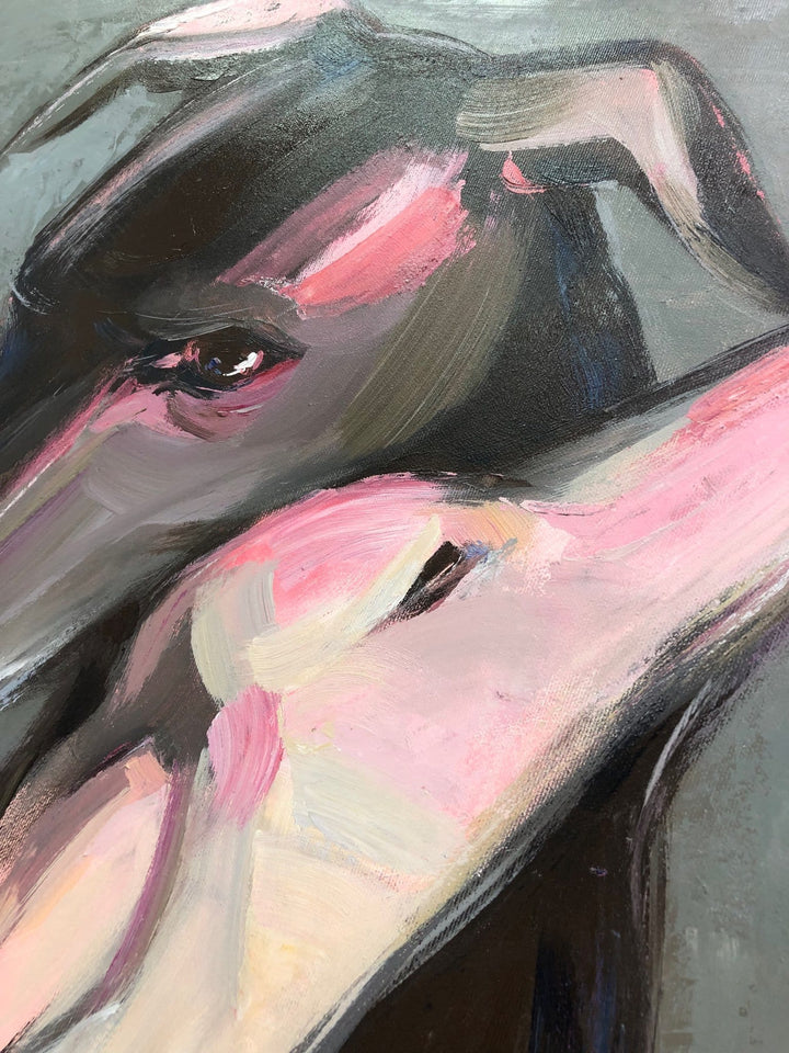 Abstract Dog Paintings On Canvas Romantic Wall Art Greyhound Art In Gray, Black And White Colors Pet Painting Hand Painted Art Wall Decor | TRUE LOVE - trendgallery.ca