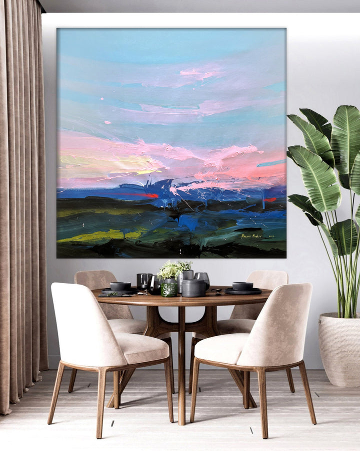 Abstract Purple Sunset Paintings On Canvas Original Oil Painting Modern Textured Acrylic Artwork Painting Wall Decor | DEPTH OF NATURE 201 39.4"x37.4"
