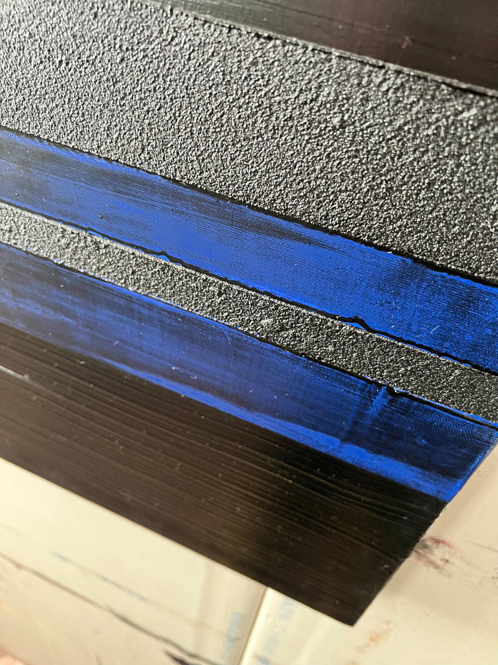 Original Black and Blue Acrylic Painting Abstract Style Artwork Modern Dark Blue Wall Art Decor | NIGHT HIGHWAY 23.7"x23.7"