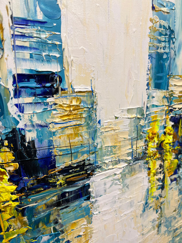 Abstract Rainy City Oil Painting Atmospheric Modern Artwork Textured Wall Art for Living Room | URBAN RAIN - trendgallery.ca