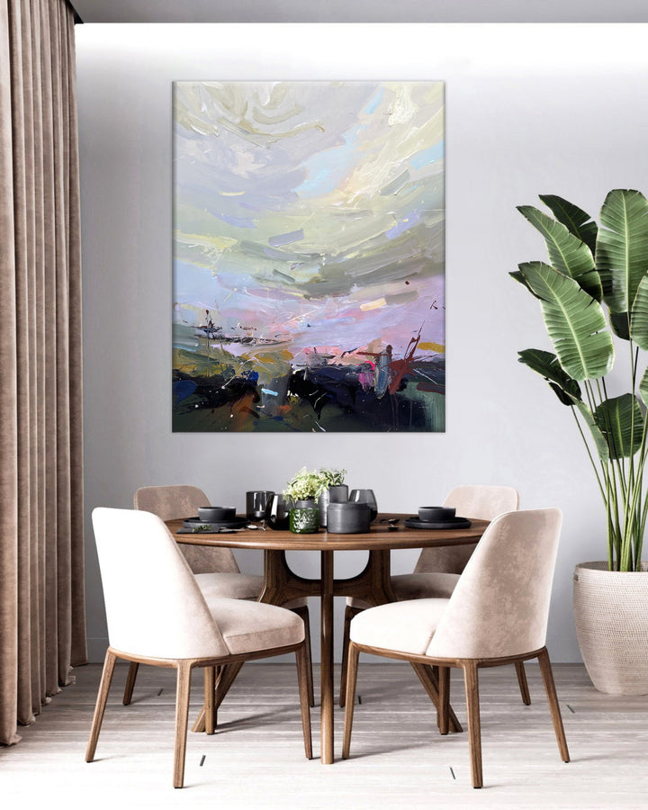 Original Abstract Colorfull Paintings On Canvas Abstract Beige And Pink Landscape Art Textured Handmade Painting Wall Decor | DEPTH OF NATURE 280 36.6"x27.5"
