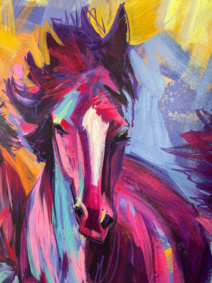 Original Running Horses Acrylic Painting Abstract Animal Painting on Canvas Textured Wall Art for Home Decor | FINAL RACE - trendgallery.ca