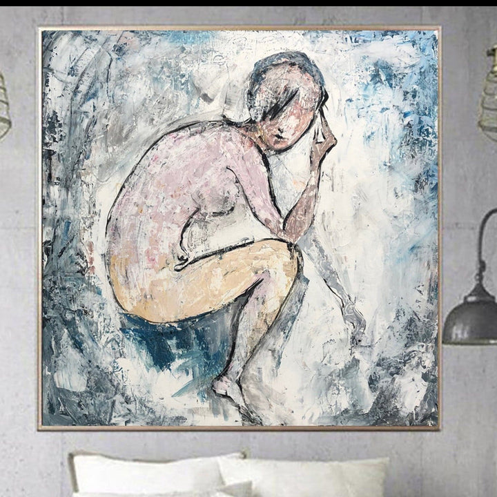 Abstract Painting Canvas Thinker Painting Oil Female Body Painting Modern Large Abstract Naked Woman Body Modern Artwork Wall Decor | NAKED THINKER - trendgallery.ca