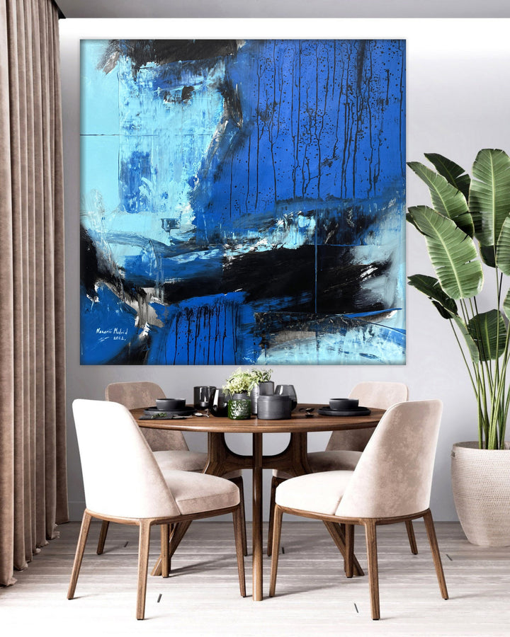 Abstract Blue Paintings On Canvas Original Neutral Colors Artwork Creative Acrylic Textured Painting Hand Painting Wall Decor for Home | ASSOCIATION 215 27.5"x29.5"