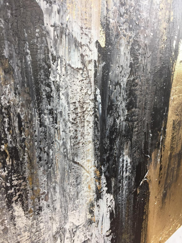 Black And White Painting Gold Leaf Modern Painting Oversized Abstract Painting On Canvas | ENERGY FLOWS - trendgallery.ca