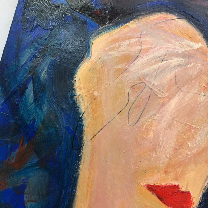 Original Set of 2 Figurative Paintings On Canvas In Red And Blue Colors Abstract Minimalistic Art Women Wall Art | WOMEN'S EVENING - trendgallery.ca