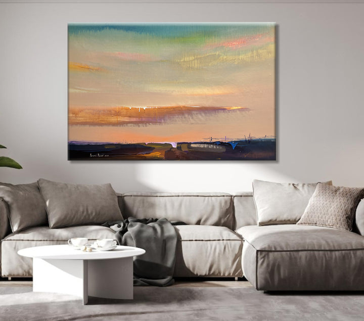 Original Abstract Colorful Paintings On Canvas Creative Susnet Acrylic Painting Orange Minimalist Art for Home Decor | DEPTH OF NATURE 232 31.5"x47.2"
