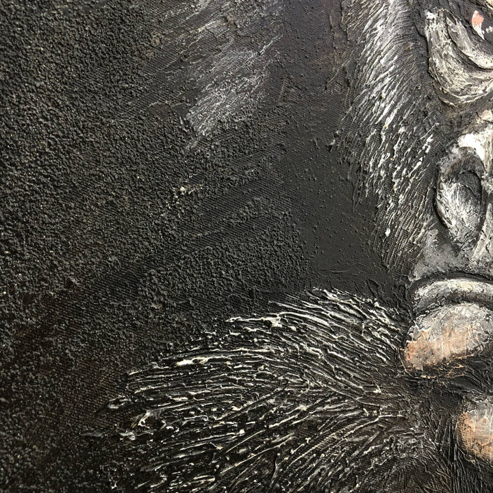 Large Animal Painting Canvas Abstract Gorilla Wall Art Heavy Textured Art Monochrome Artwork Realistic Animal Portrait Painting | PIERCING GAZE