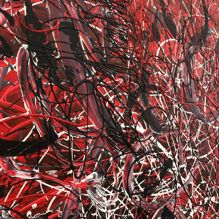 Jackson Pollock Style Paintings On Red Canvas Art Original Abstract Fine Art Oil Painting Modern Wall Art | SCARLET DREAMS