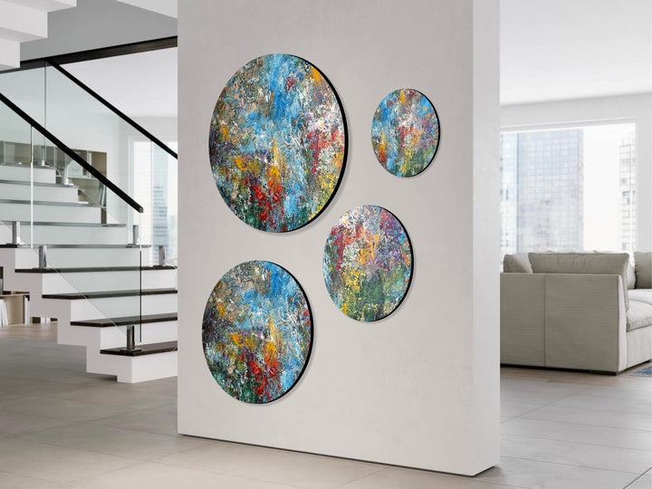 Abstract Colorful Round Painting On Canvas Acrylic Textured Wall Hanging Decor Hand Painted Art Abstract Decor for Office Decor | COLORFUL MANUAL