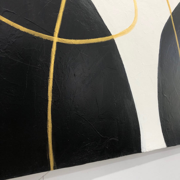 Abstract Black And White Wall Art Minimalist Paintings On Canvas Abstract Golden Lines Art Wall Painting Modern Fine Art | GOLDEN ROUTH - trendgallery.ca