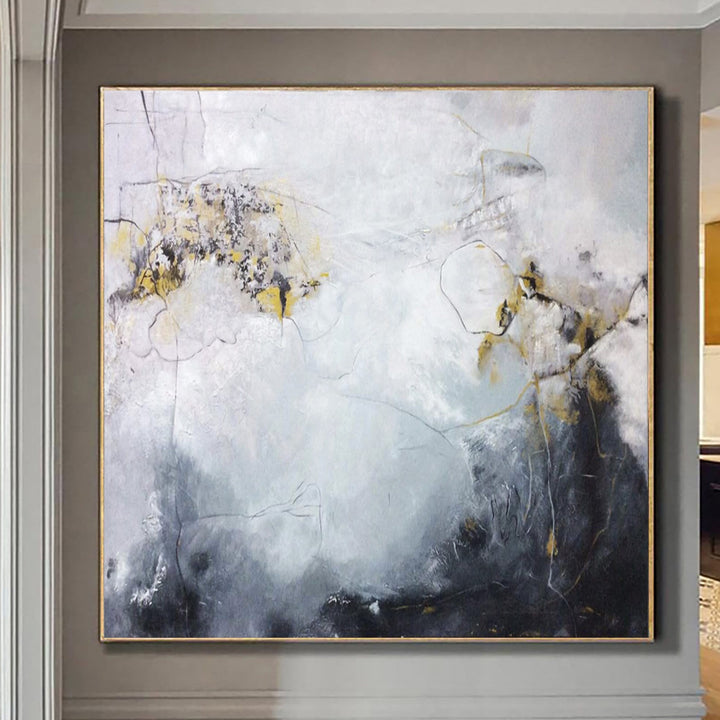 Abstract Painting in Grey, White and Gold Leaf | SOMEWHERE IN THE HEAVEN - trendgallery.ca