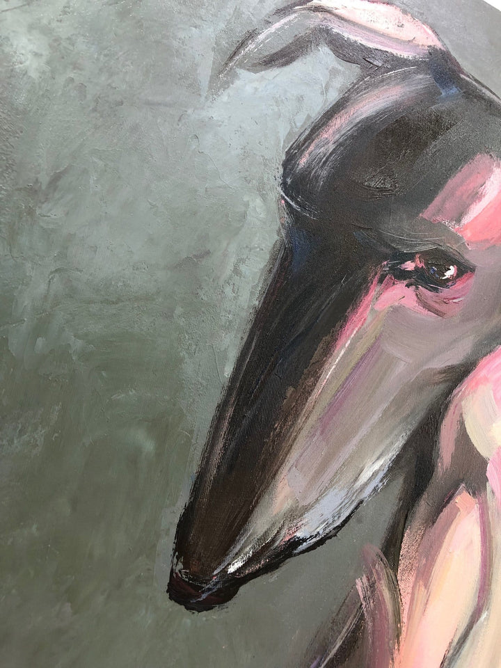 Abstract Dog Paintings On Canvas Romantic Wall Art Greyhound Art In Gray, Black And White Colors Pet Painting Hand Painted Art Wall Decor | TRUE LOVE - trendgallery.ca