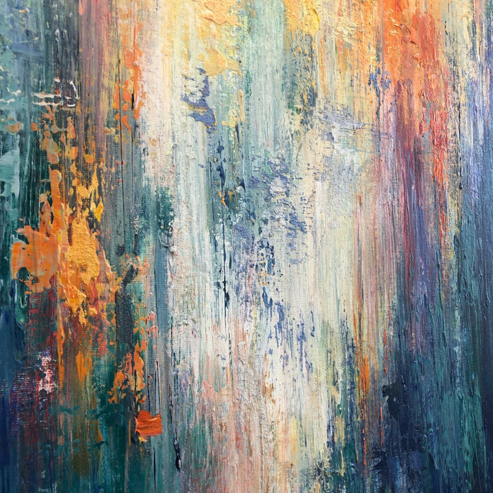 Abstract Colorful Paintings On Canvas Expressionist Artwork In Orange And Blue Colors Textured Oil Painting Hand Painted Art | REBOUND - trendgallery.ca