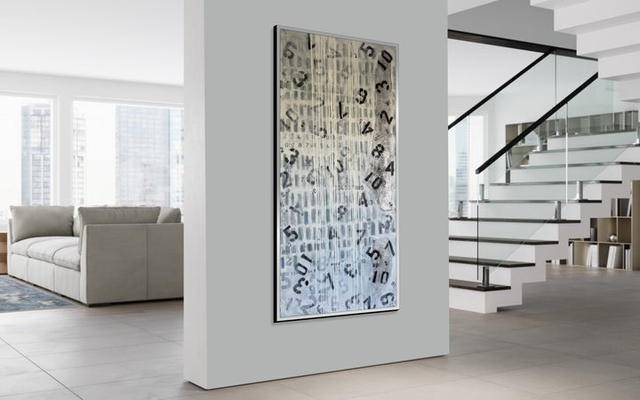Abstract Numbers Art Black and White Paintings on Canvas Grey Modern Artwork Numbers Painting Unique Textured Art Acrylic Painting for Home | FALLING NUMBERS
