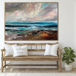 Seascape oil painting on canvas: impressionist art sky and sea painting as beach contemporary art wall decor | AHEAD OF THE STORM