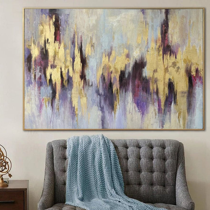 Extra Large Abstract Paintings On Canvas Purple Painting Gold Leaf Art Modern Textured Painting Oil Painting Beige Artwork Wall Decor | GOLD LILAC - trendgallery.ca