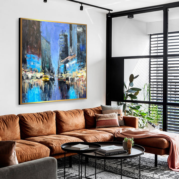 Original Abstract New York Paintings On Canvas NIght Life Painting Night Cityscape Artwork Handmade Oil Painting for Living Room | MANHATTAN NIGHTLIFE 40"x40"
