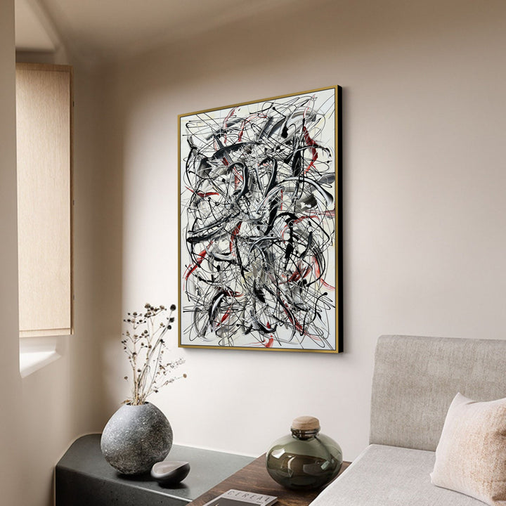 Jackson Pollock Style Artwork, Acrylic Black And White Paintings On Canvas, Original Handmade Art, Modern Urban Style Painting for Office | BLACK CYCLE
