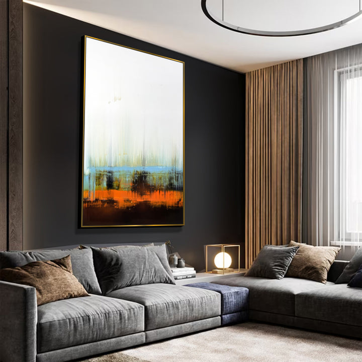 Large Abstract Beige Paintings On Canvas Abstract Colorful Minimalist Art Handmade Wall Art Decor | STRUCTURE 9 59"x37.4"