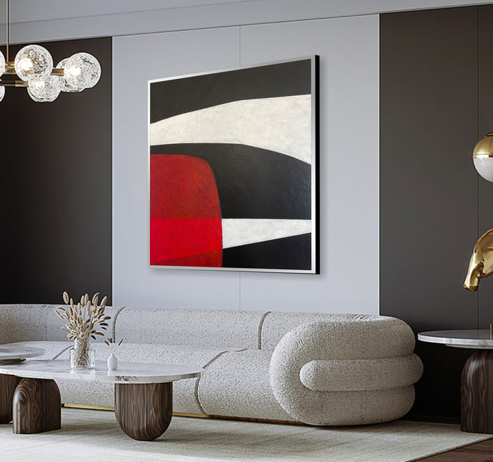 Minimalist Painting for Creative Decoration Black And White Art With Red Spot Modern Painting Original Contemporary Living Room Art | CRIMSON CONTRAST 40“x40"