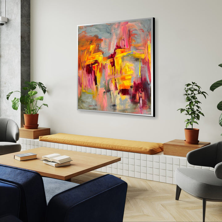 Large Oil Painting Original Canvas Colorful Wall Art Abstract Modern Paintings Acrylic Contemporary Art Living Room Wall Art Framed | TURBULENT ELEGANCE 60“x60"