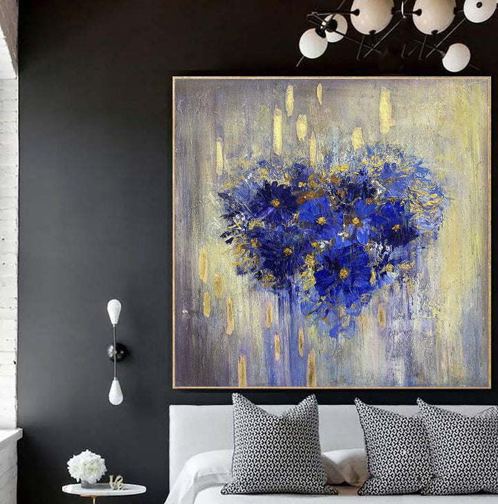 Abstract Heart Flower Painting Romantic Wall Art Colorful Painting Very Peri Beige Abstract Painting On Canvas | FLOWER HEART