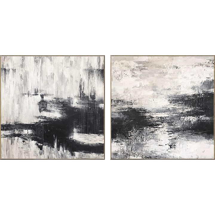 Oversized Wall Art Canvas Black And White Painting Contemporary Art Painting 2 Piece | FALLEN SNOW - trendgallery.ca